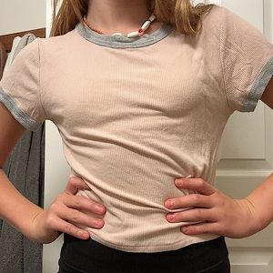 Pink and grey tight cropped shirt